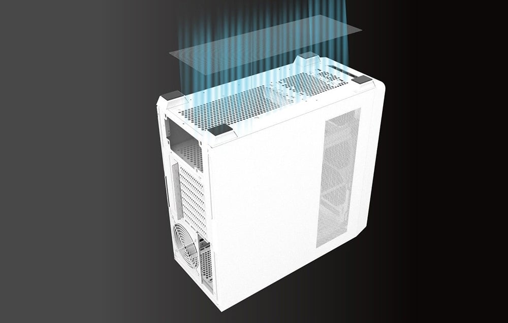 White computer case with airflow direction