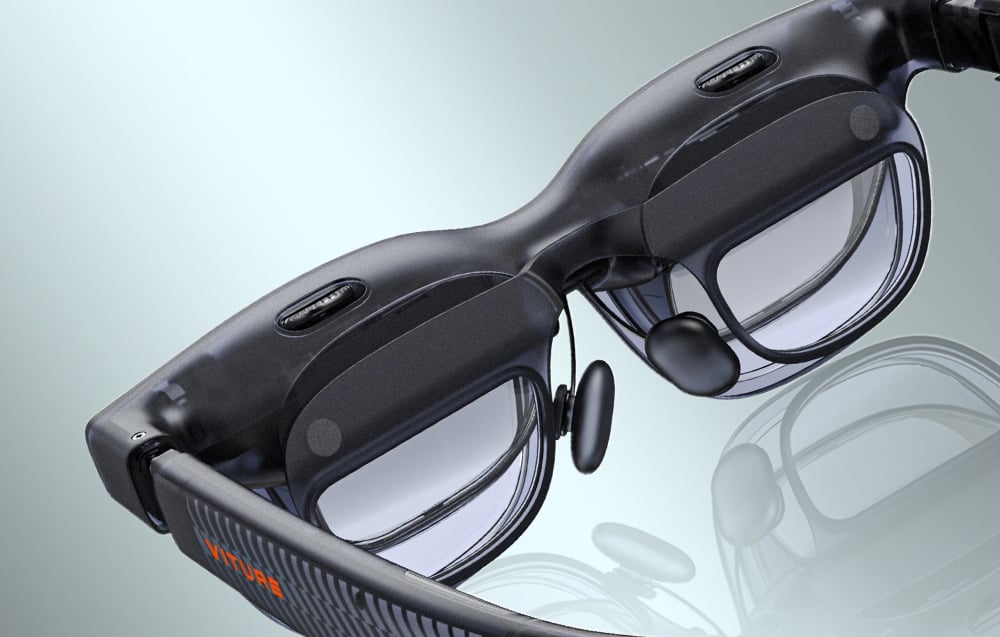 VITURE Luma XR glasses with a prescription lens frame attached