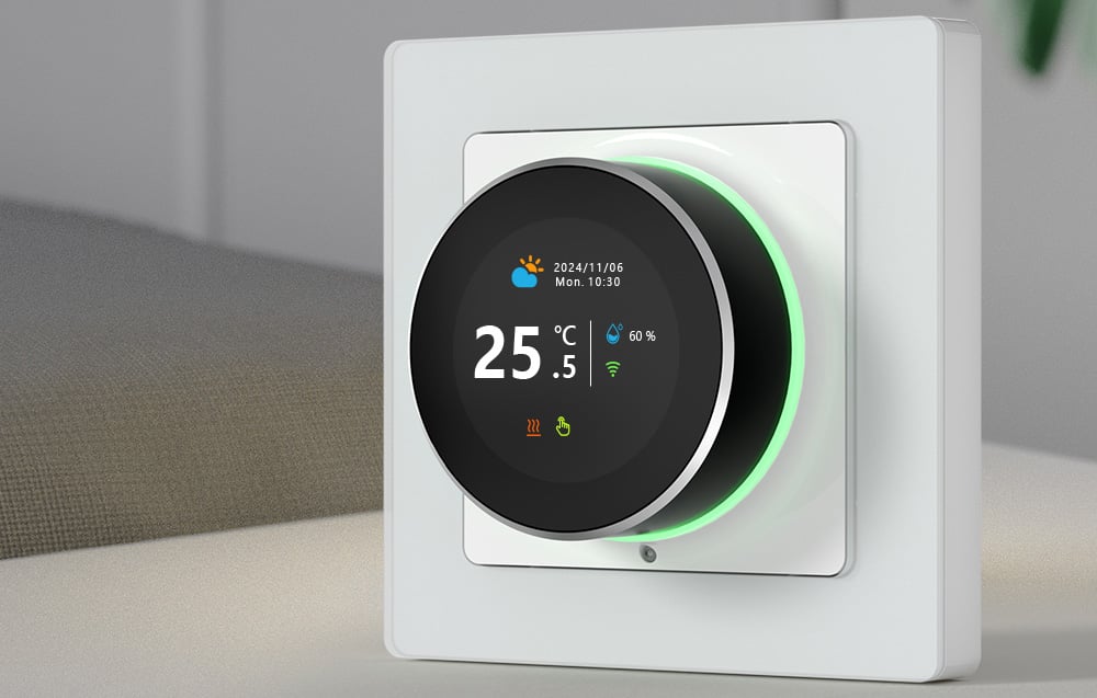 Smart thermostat with display on bright table