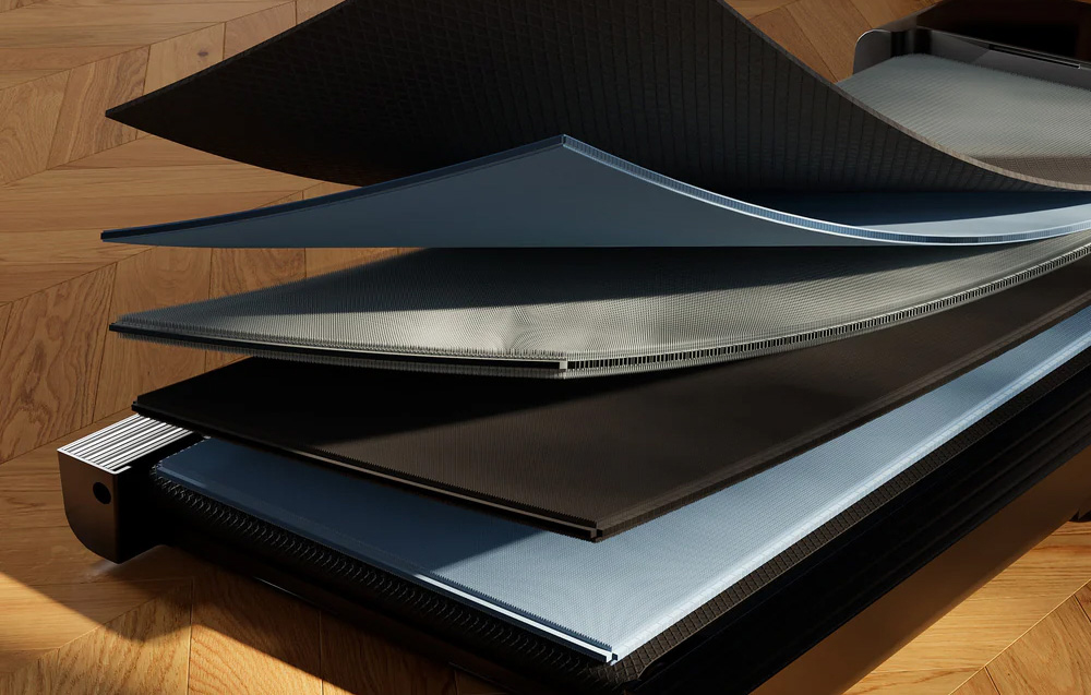 Cross-section view of the multi-layer construction of the treadmill