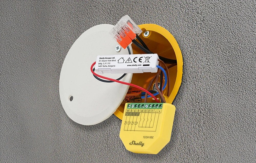 Installation of Shelly appliance with wiring in an electrical box embedded in the wall