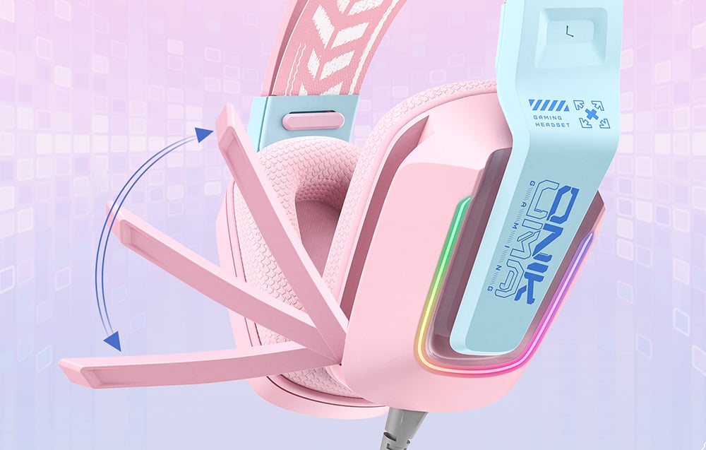 Close-up of the adjustable microphone of the Onikuma gaming headphones