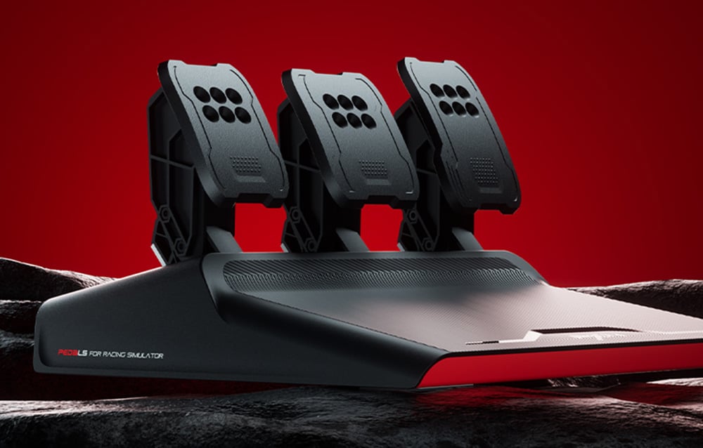 A set of three pedals mounted on the base