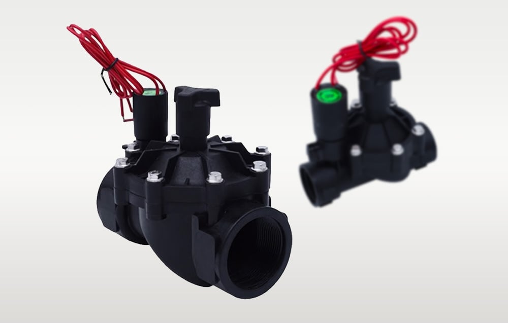 Two irrigation solenoid valves in different sizes