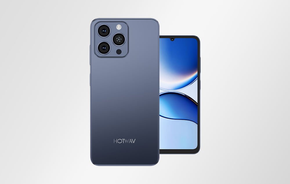 Hotwav smartphone in black, next to it is the same model facing the camera