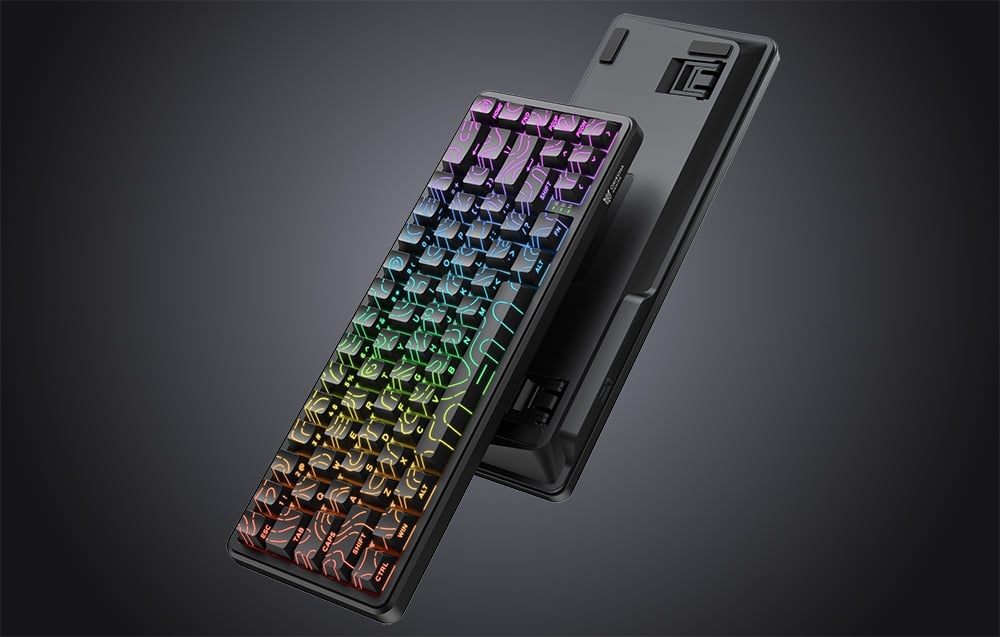 Two RGB backlit keyboards on a dark background