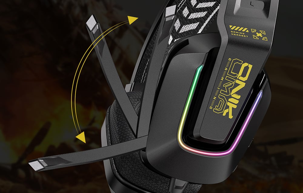 Close-up of the headphones' adjustable microphone