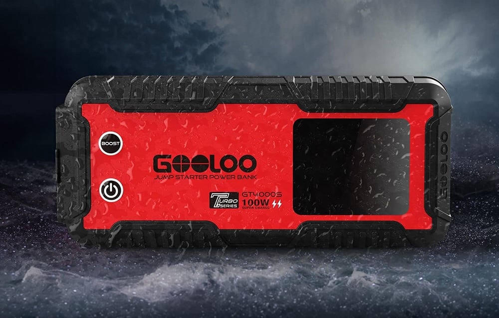 Car starter against a rainy background, suggesting weather resistance