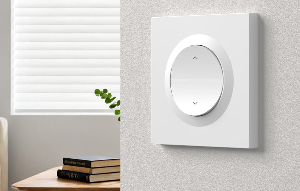 White wall switch with two buttons to control roller shutters