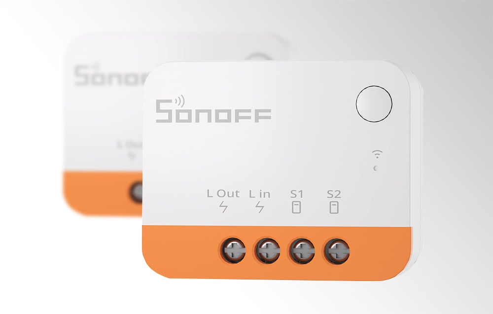Sonoff ZBMINI Extreme module with orange bottom and four connection terminals