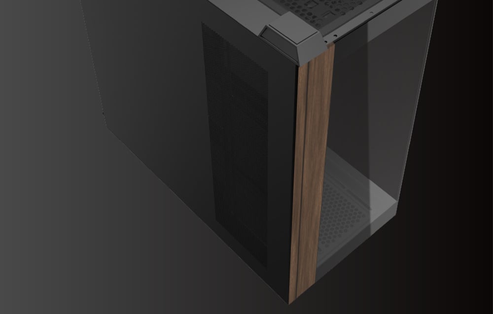 Side panel of the Darkflash DS900W computer case shown from the top.
