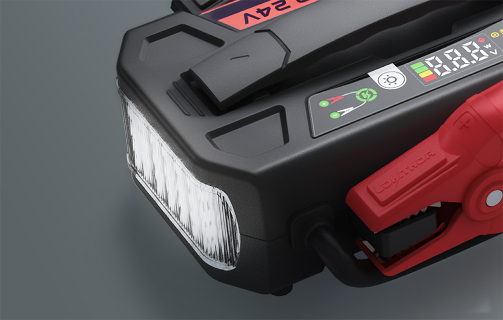 Close-up of the front panel of the starter with a large indicator light and clear operating status icons.